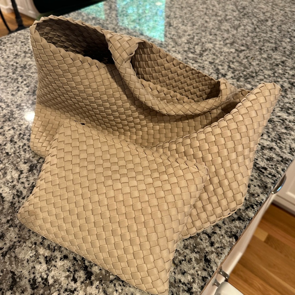 Naghedi St Barths Medium tote and pouch in Ecru